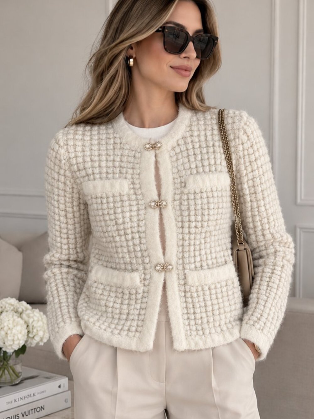 TALBOTS rhinestone bow button metallic cardigan sweater Size XS NWT